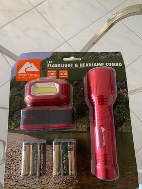 Ozark Trail Red LED Flashlight and Headlamp Set
